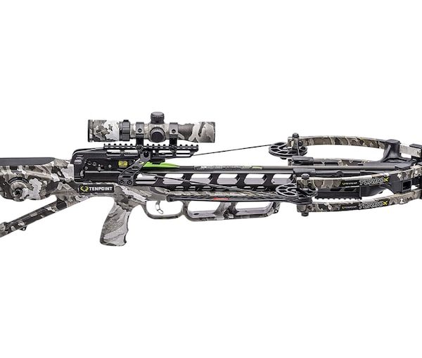 TenPoint Turbo X Crossbow with RangeMaster 100 Camo Scope ACUslide Vektra